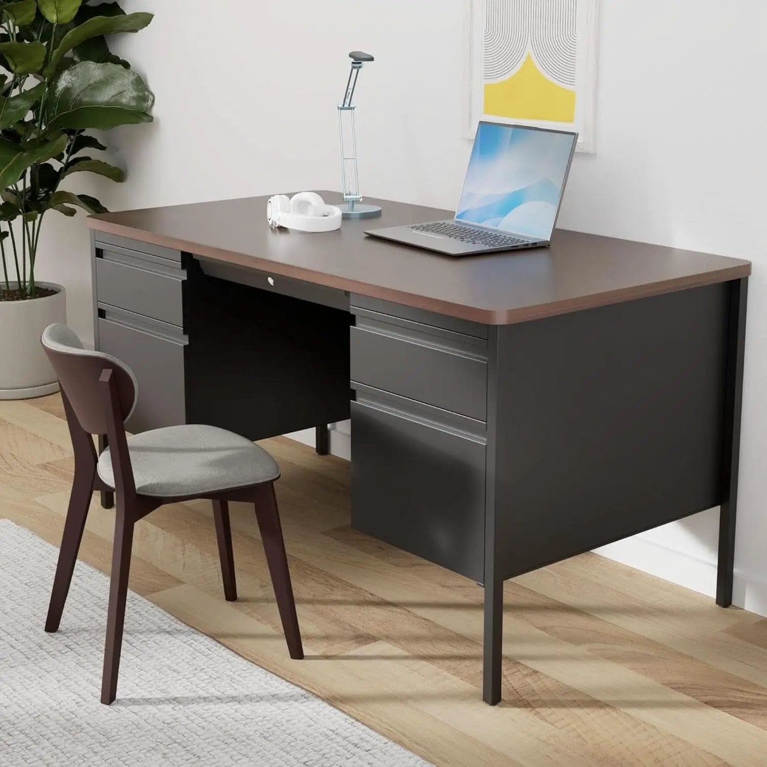 Fortress Series Walnut Top Teacher's Desk With Storage from PriceLows™