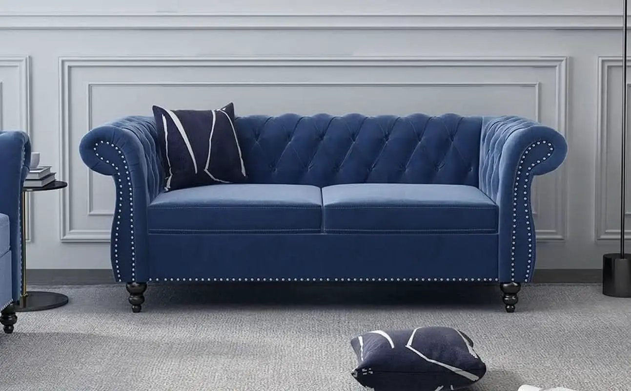Blue Velvet 2 Piece Living Room Set Sofa Loveseat Chair For Living Room And Office from PriceLows™