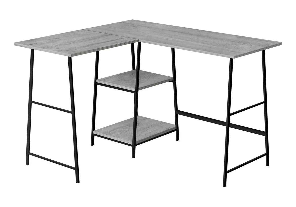 Industrial L-Shaped Corner Desk | 47.25 Inch Width | 2 Open Shelves | Sawhorse-Style Legs