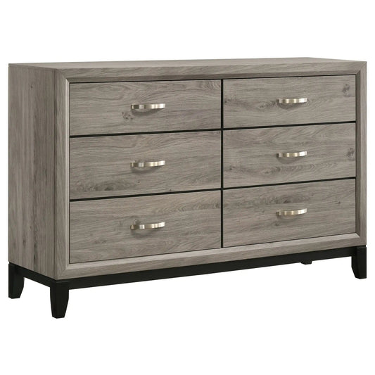 Valen 6-drawer Bedroom Dresser Cabinet Light | 58 x 16.25 x 37 in | Rubberwood & Engineered Wood | Taupe