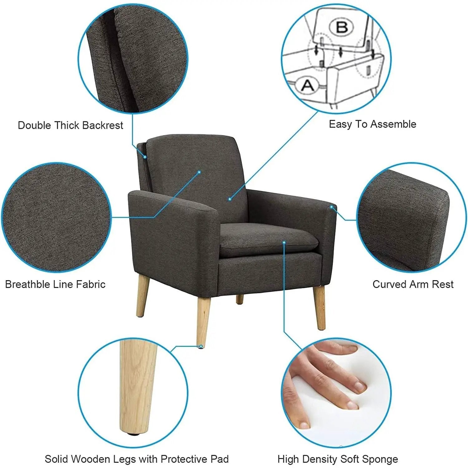 Black Modern Accent Armchair With Ergonomic Deep Seat For Living Room from PriceLows™