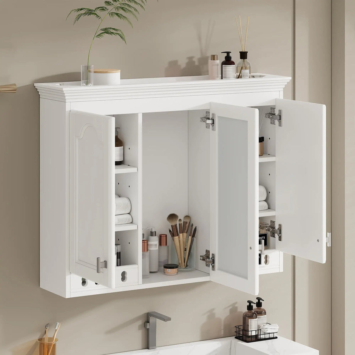 Wall Mount Mirror Cabinet | Adjustable Shelves | Soft Closing Hinges