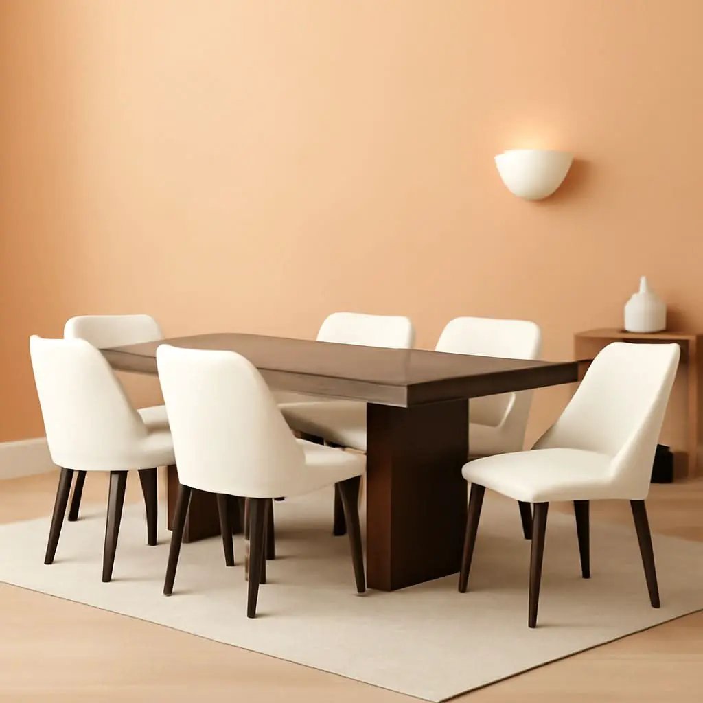 Beige Upholstered Dining Chairs With Wood Legs Set Of 6 from PriceLows™