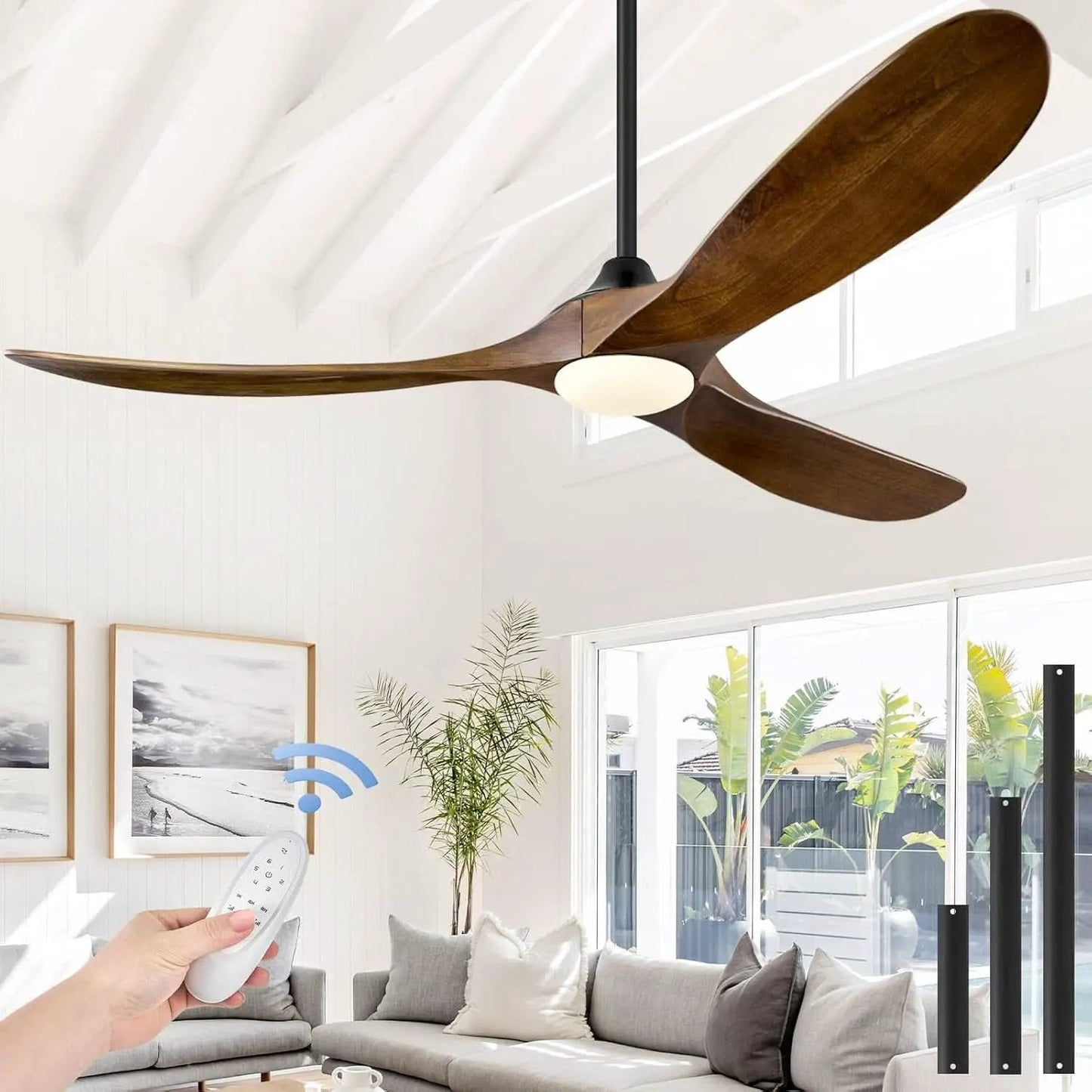 52 Inch Walnut Wood Ceiling Fan With Remote And Integrated Lights from PriceLows™