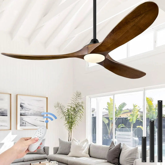 52 Inch Walnut Wood Ceiling Fan With Remote And Integrated Lights from PriceLows™