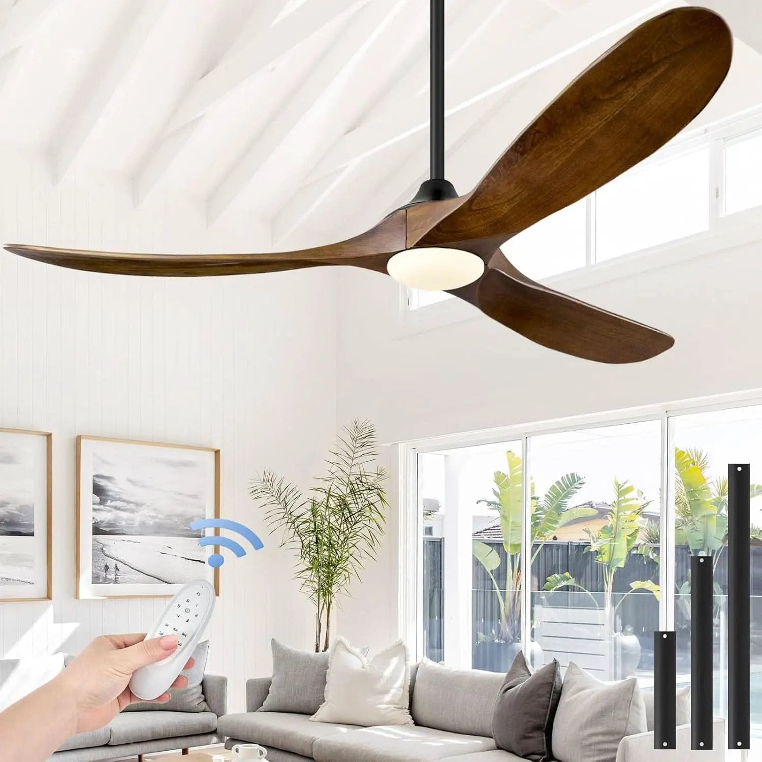 52 Inch Walnut Wood Ceiling Fan With Integrated LED Remote from PriceLows™
