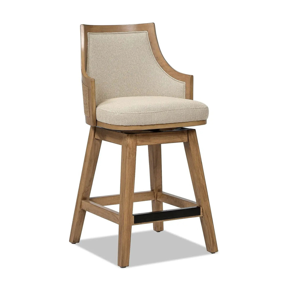 Bahama Swivel Counter Stool | Taupe Beige | Cane High Back | Recessed Arms