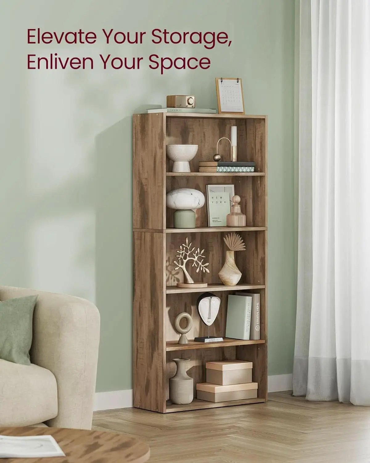 Bookshelf 23.6 Wide 5 Tier Adjustable Bookcase Camel Brown from PriceLows™
