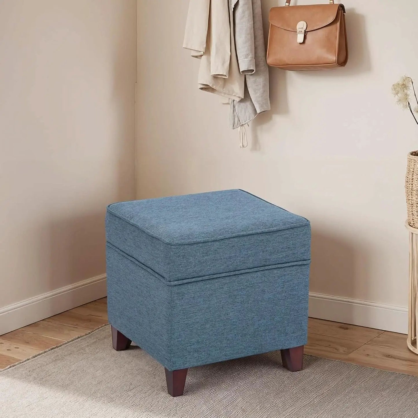 Seventeen Inch Electric Blue Storage Ottoman Hinged Lid from PriceLows™