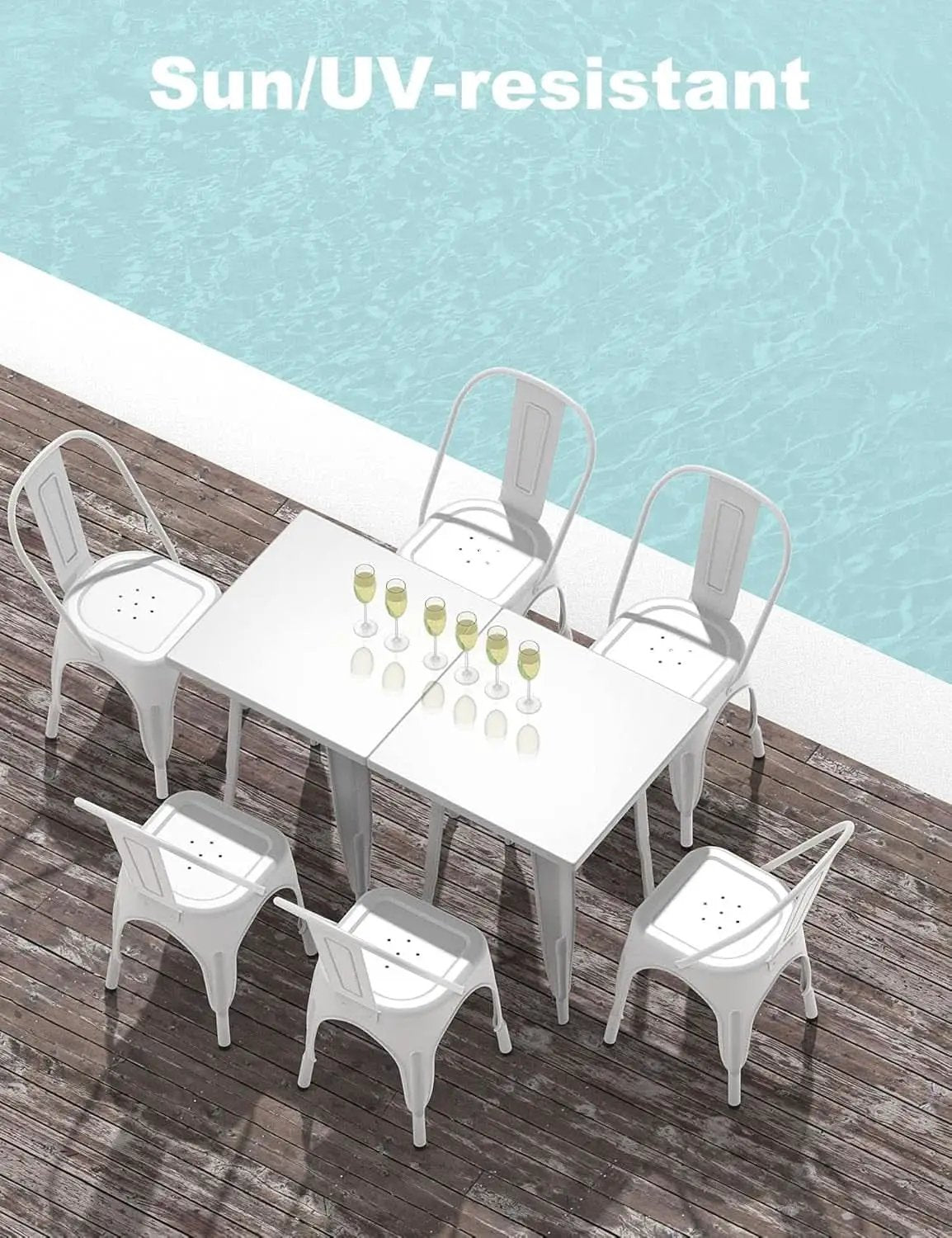 Tolix Style Metal Dining Chair White Stackable Set Of 4 from PriceLows™