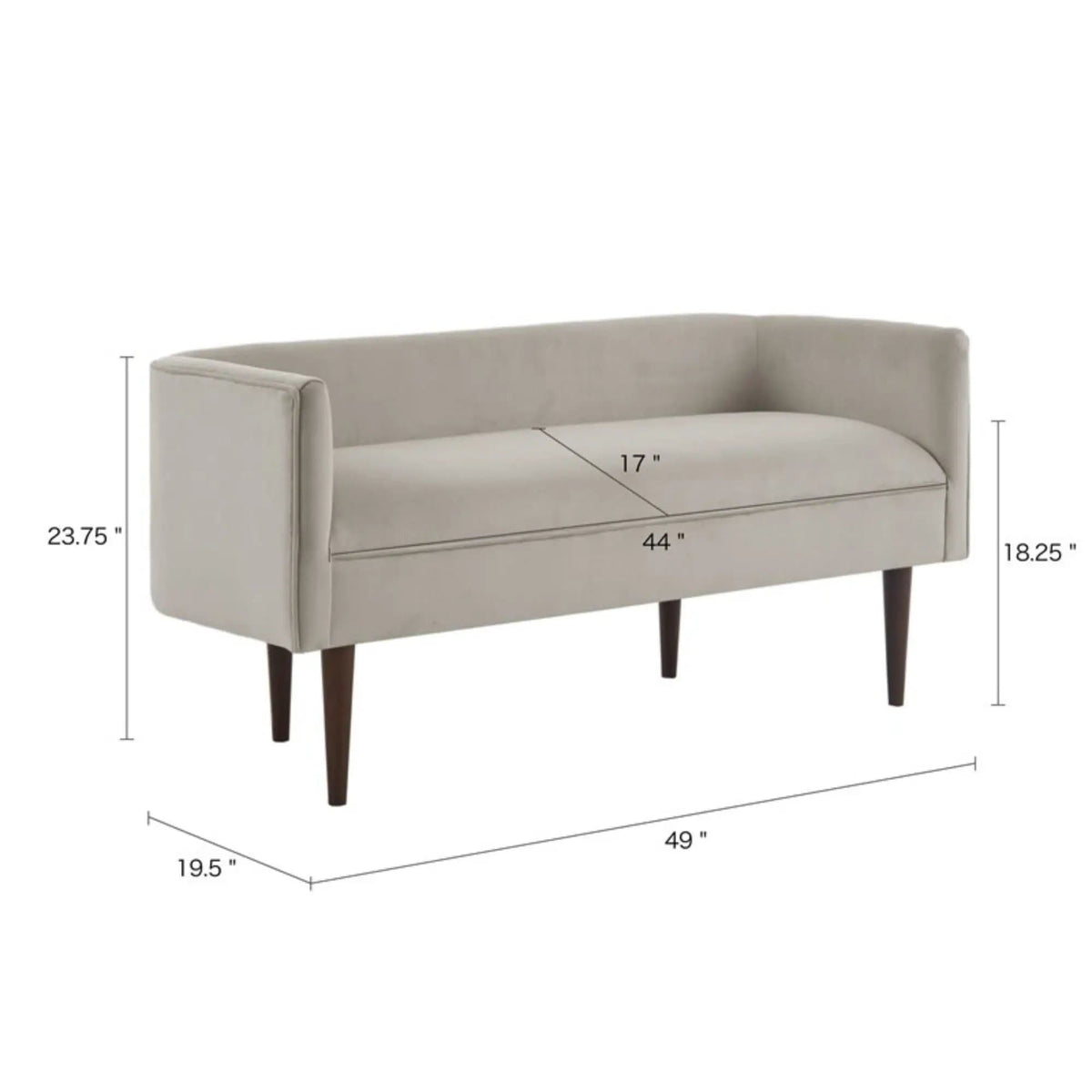 Farrah Accent Bench With Low Back & Sides | 19.5 x 49 x 23.75 in | Solid Wood & Velvet | Cream