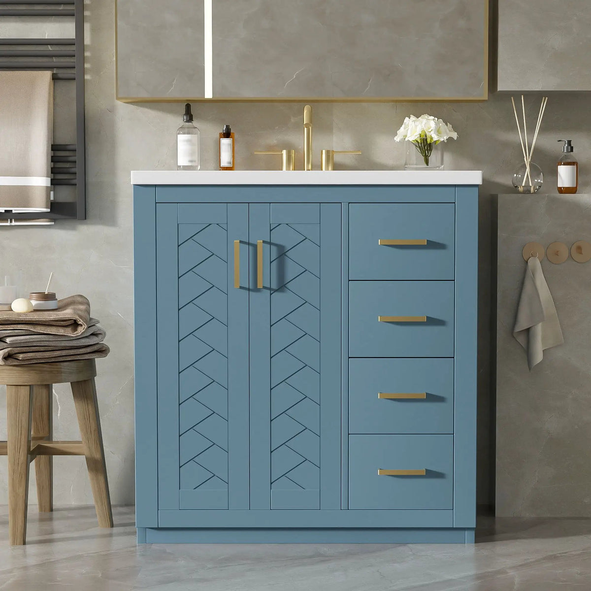 30 Inch Bathroom Vanity | Freestanding Set | 3 Drawers | Solid Wood Frame