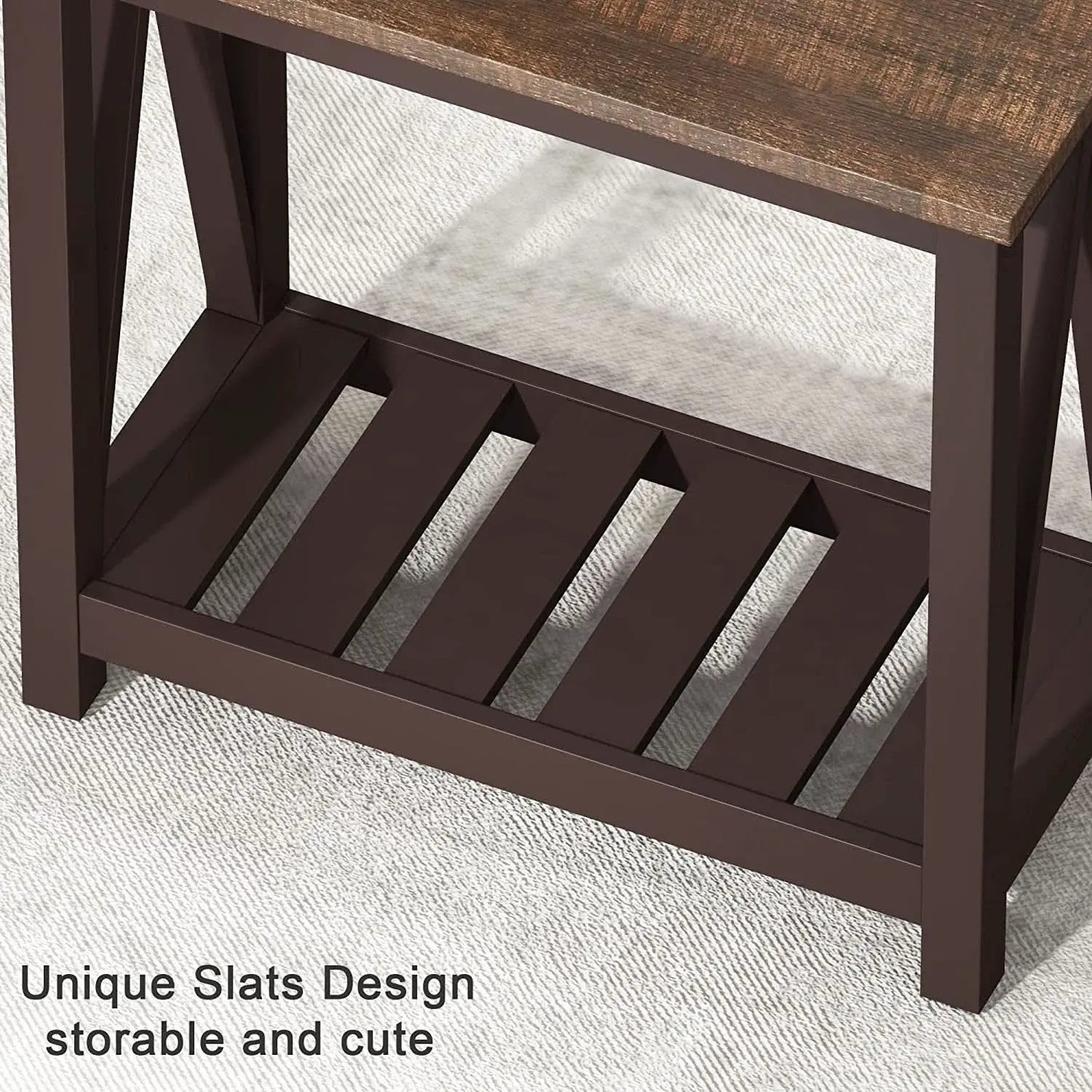 Espresso Narrow End Table With Shelf 23.6 Inch Rustic from PriceLows™