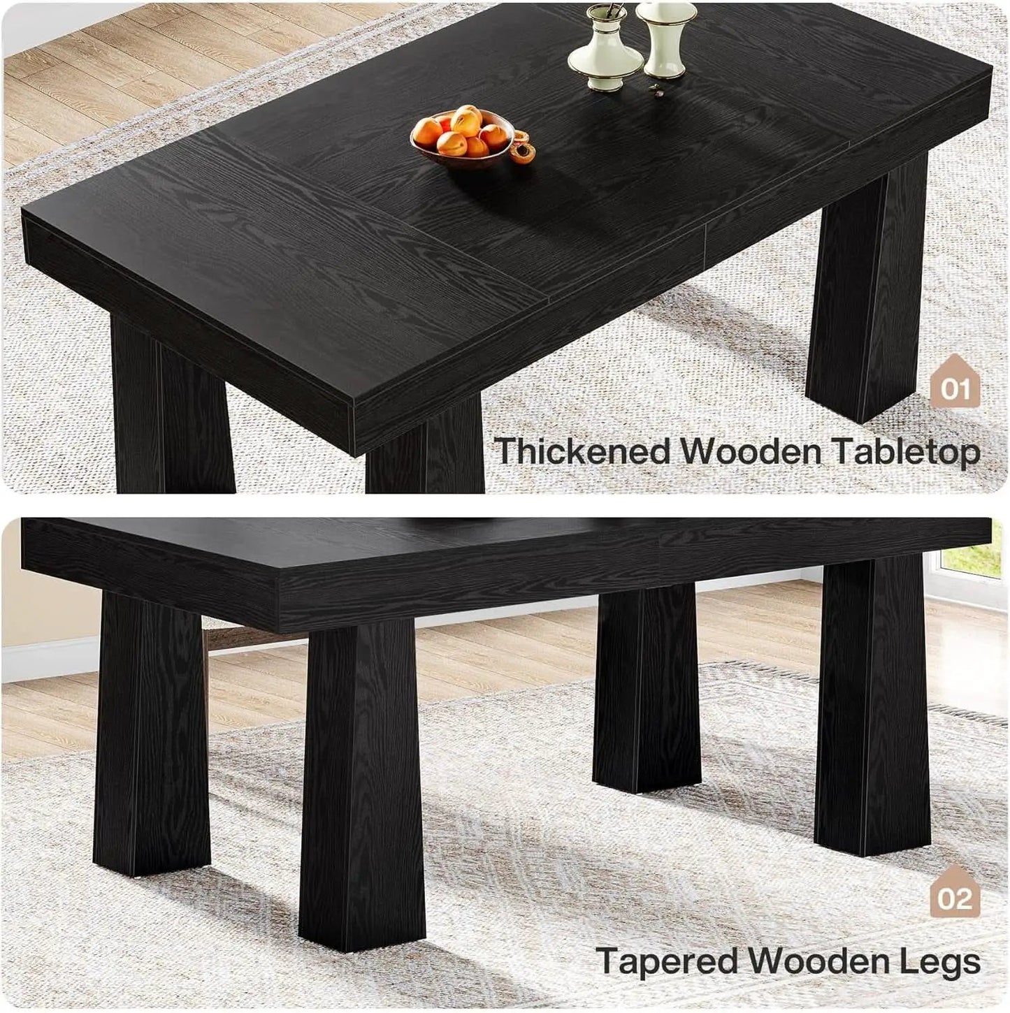63 Inch Black Rectangular Dining Table With Heavy Duty Legs from PriceLows™