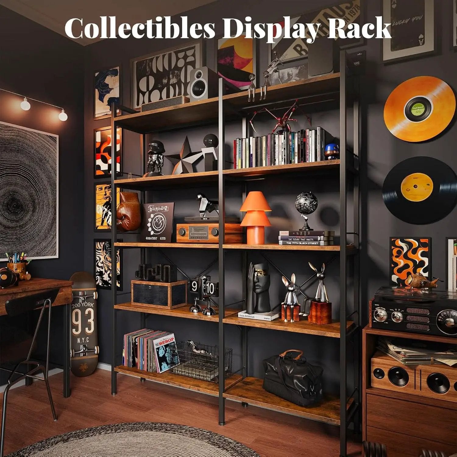 L Shaped Corner Bookshelf 49 Inch Rustic Brown Wood Metal Frame from PriceLows™