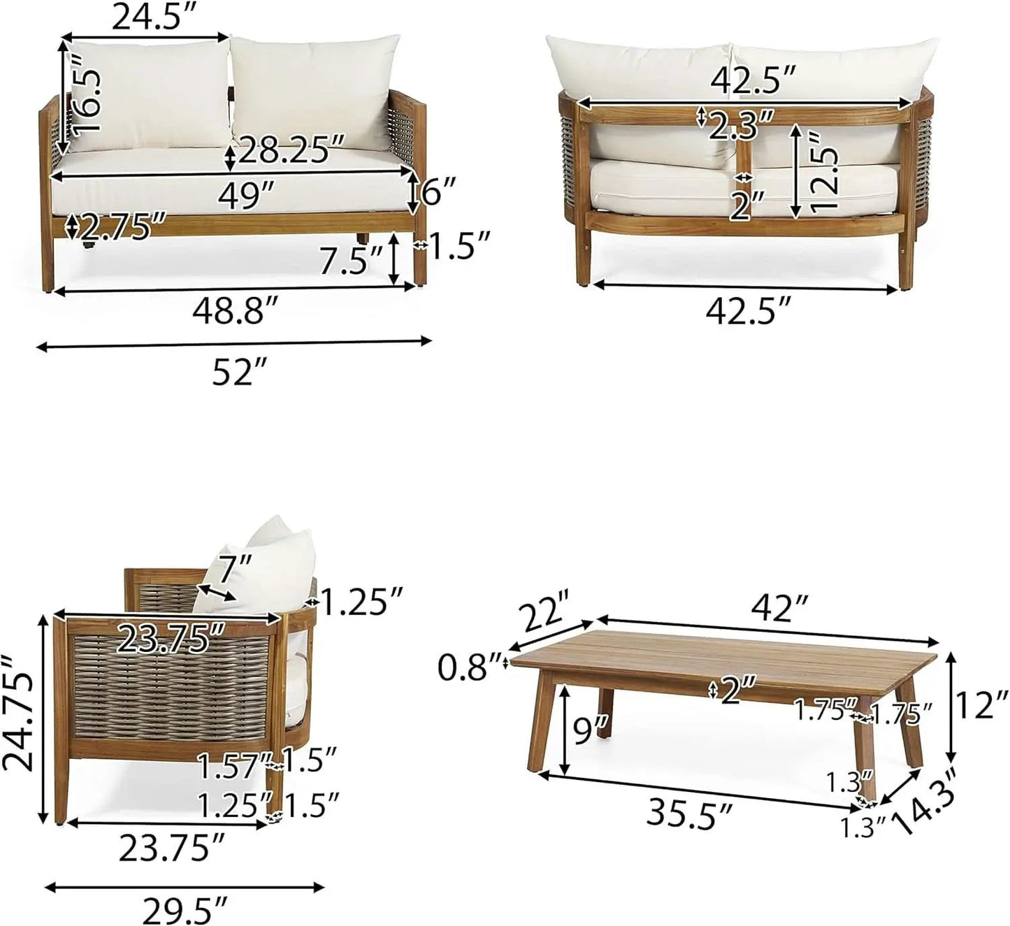 Burchett Outdoor 4 Piece Chat Set Acacia Wood And Wicker Teak Brown Beige from PriceLows™