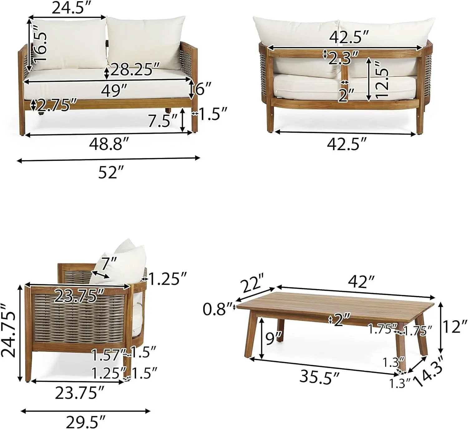 Burchett Outdoor 4 Piece Chat Set Acacia Wood And Wicker Teak Brown Beige from PriceLows™
