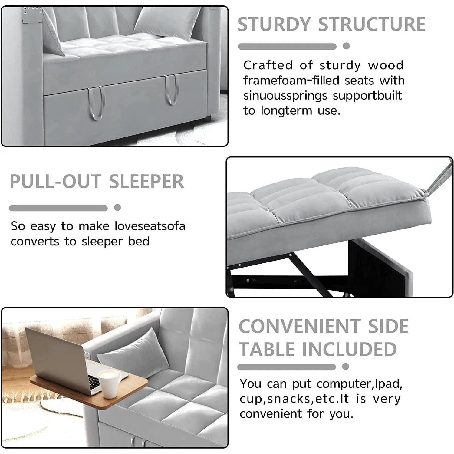 Sofa Bed With Hidden Table Velvet Fabric For Small Spaces from PriceLows™