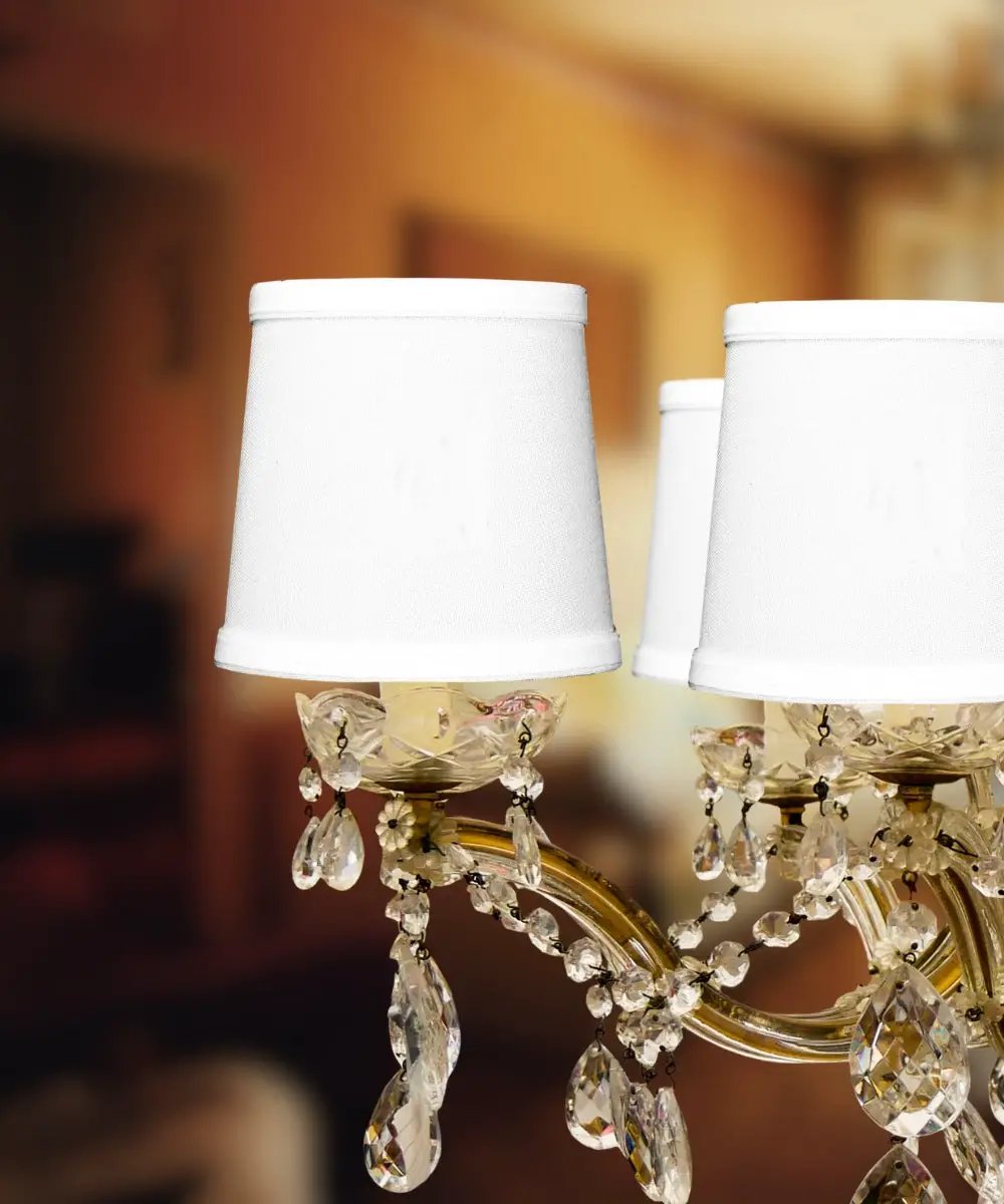 Clip On Drum Lamp Shades | 6 Inch Wide | White Linen Fabric | Set Of 6