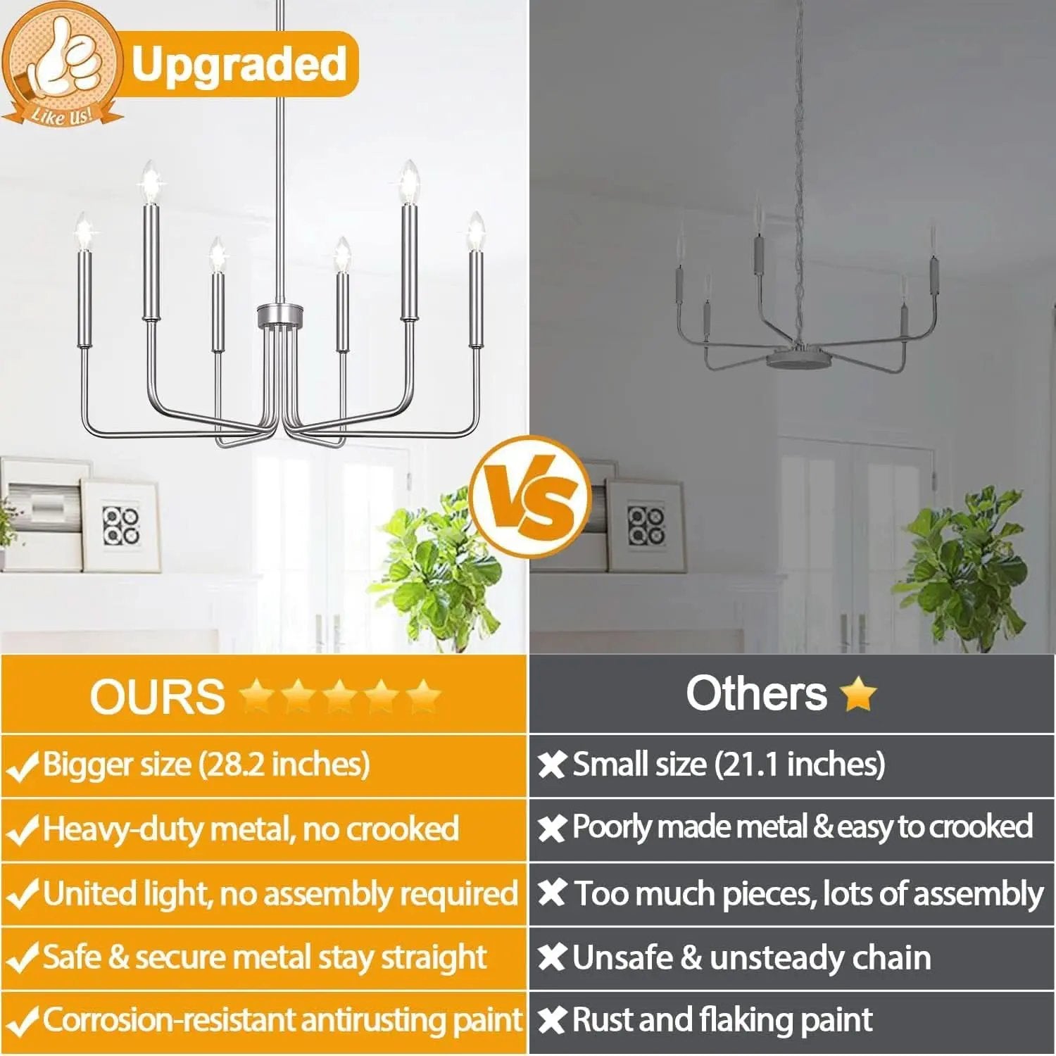 6 Light Brushed Nickel Farmhouse Chandelier For Dining Room from PriceLows™