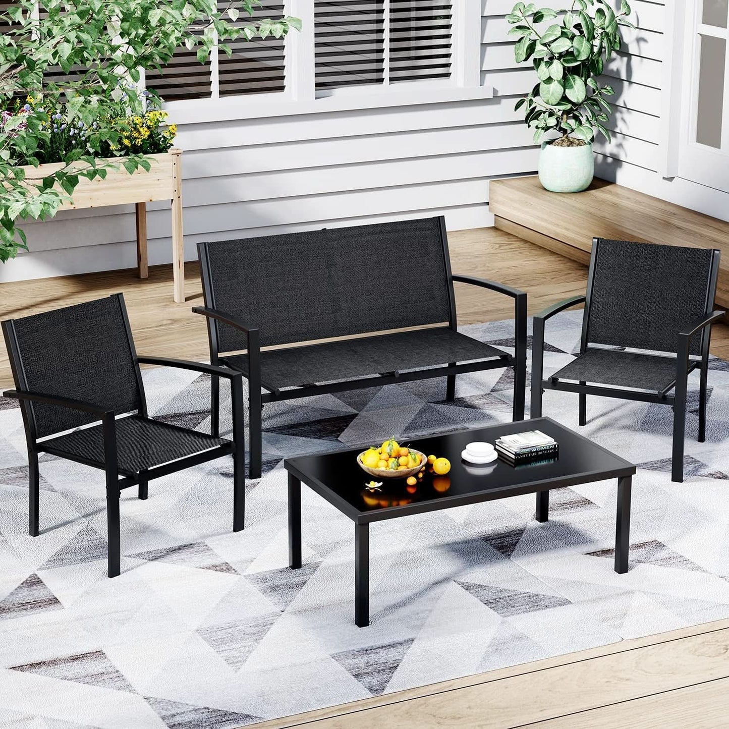 4 Piece Black Patio Furniture Set Outdoor Lounge Chairs from PriceLows™