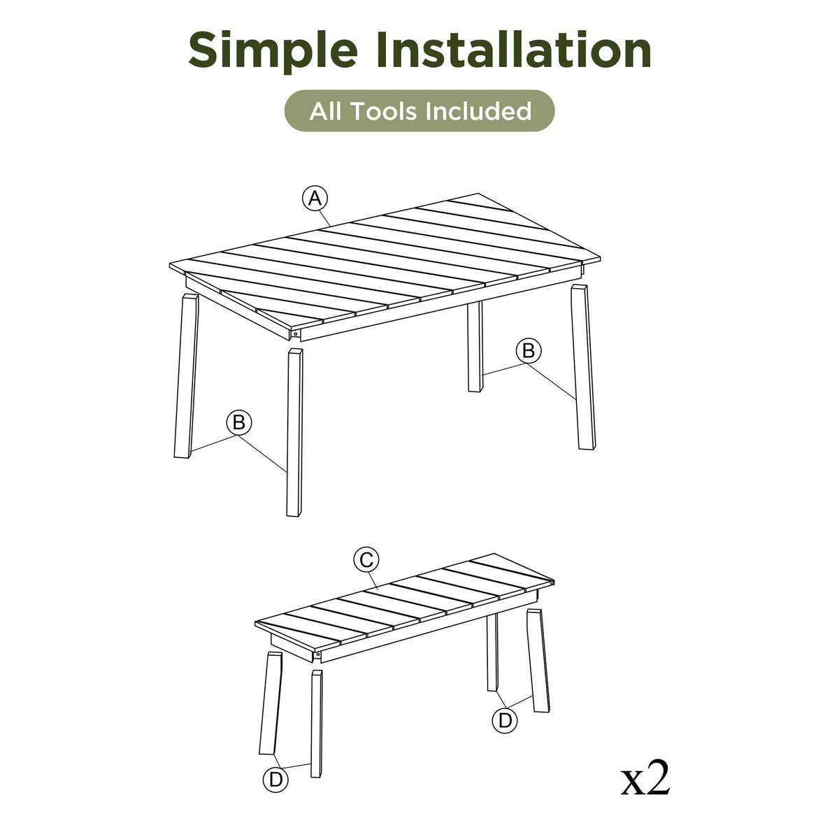 Acacia Wood Dining Set | 3 Piece Table | 2 Benches | Natural Finish