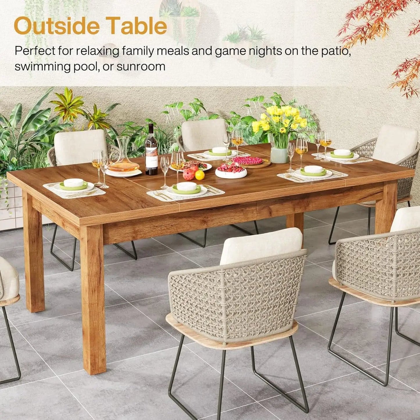 70.87 Inch Wood Dining Table Farmhouse Thickened Legs from PriceLows™