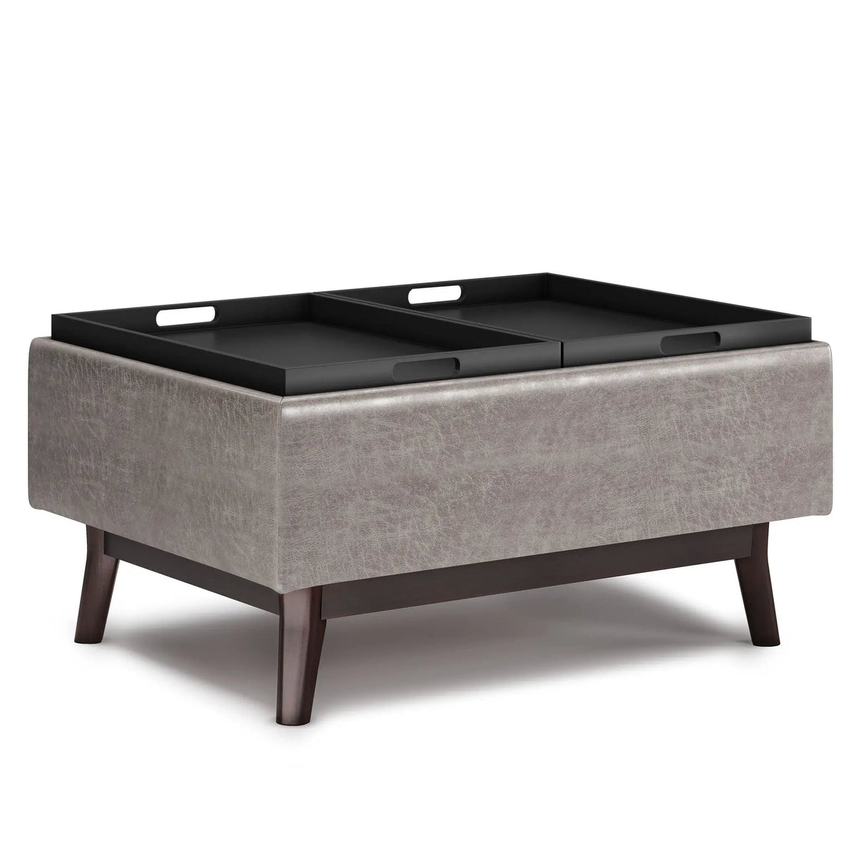 Owen Tray Top Coffee Table Ottoman | Upholstered Storage | Two Flip Over Serving Trays | Small Size