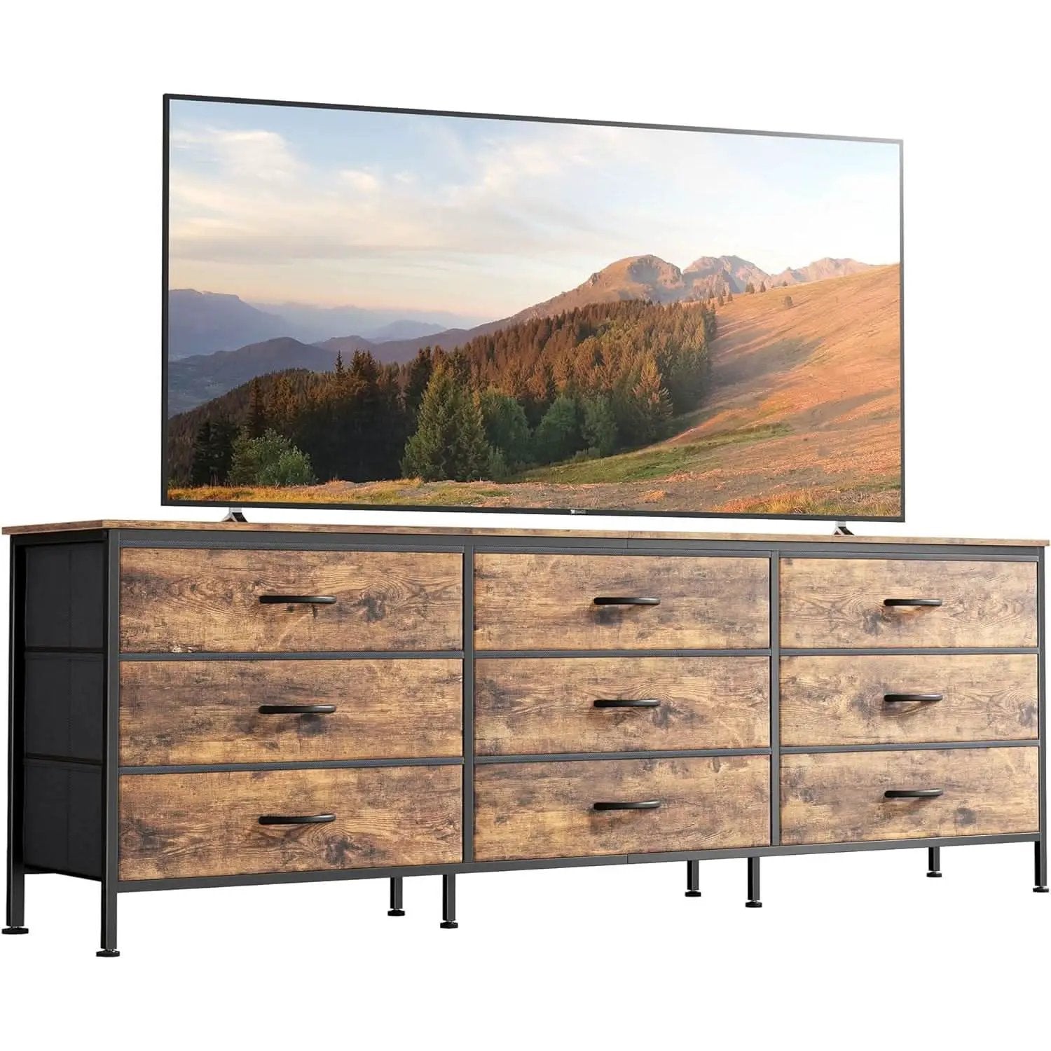 Rustic Brown 9 Drawer Dresser With TV Stand Media Console from PriceLows™