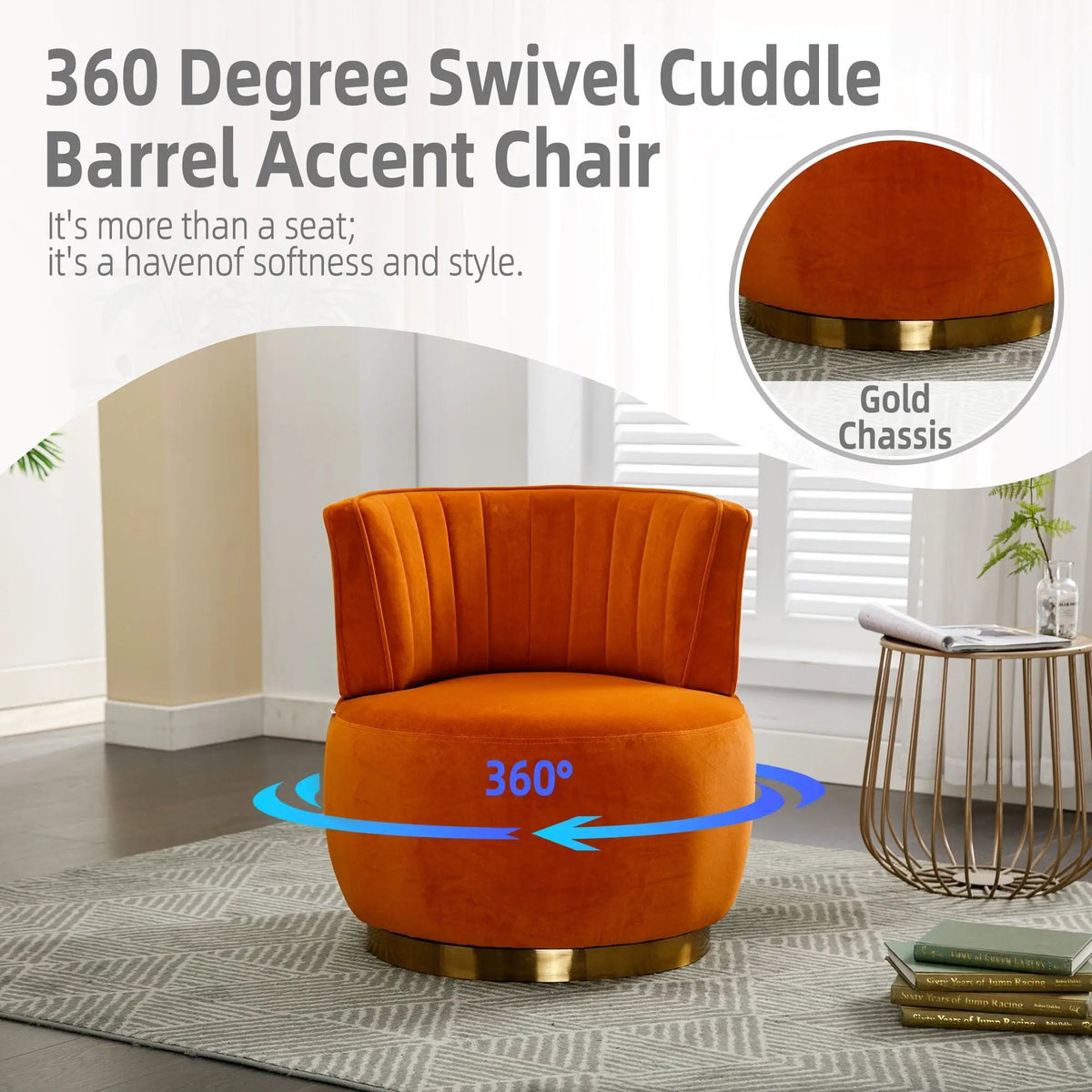 360 Degree Swivel Barrel Chair | Cuddle Accent Sofa Chair | Super Soft Fabric | Wrap-Around Barrel Back