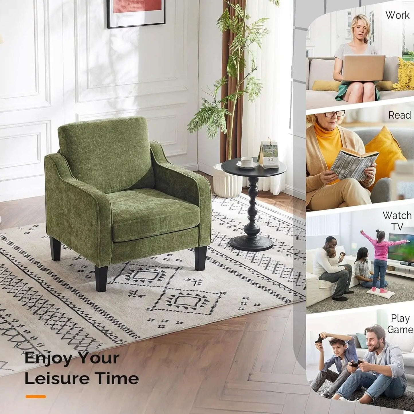 Olive Green Upholstered Accent Chair Midcentury Comfort from PriceLows™