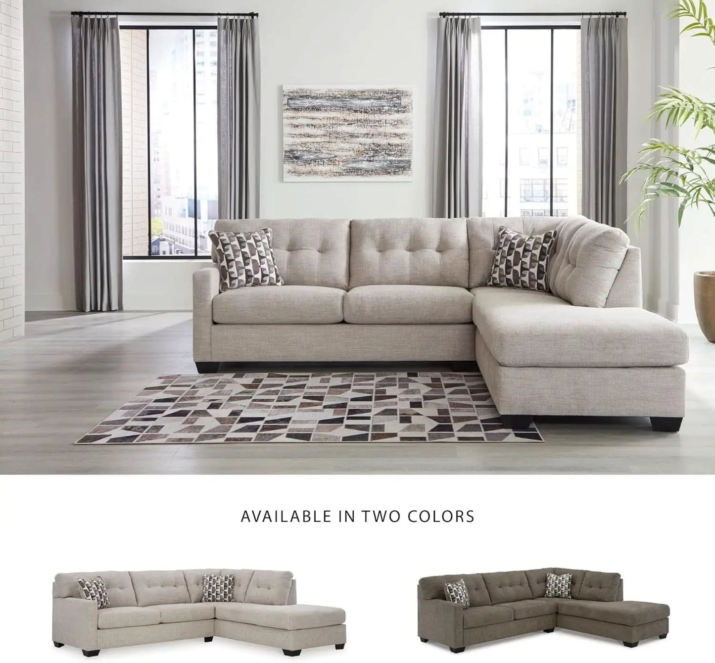 Beige Sleeper Sectional Featuring Chaise Memory Foam from PriceLows™
