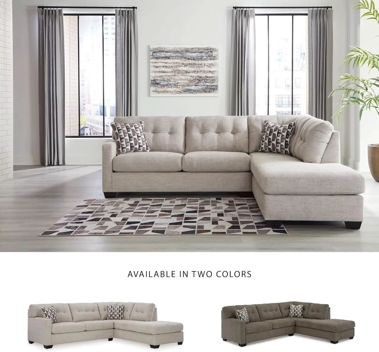 Beige Sleeper Sectional Featuring Chaise Memory Foam from PriceLows™