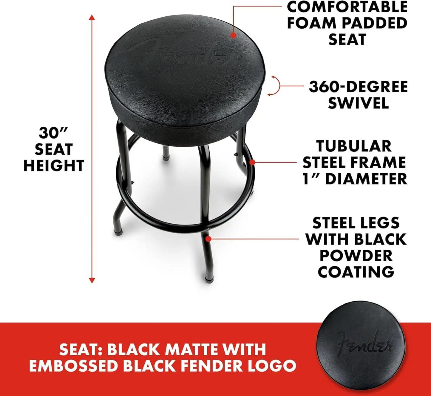 30 Inch Embossed Fender Logo Swivel Bar Stool Black from PriceLows™