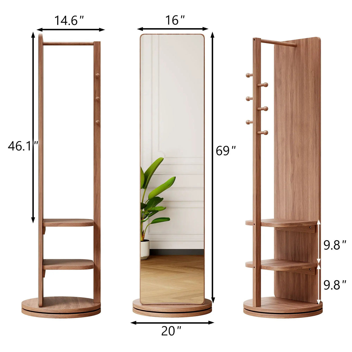 Full Length Mirror | 360 Rotation Design | Solid Wood Rack