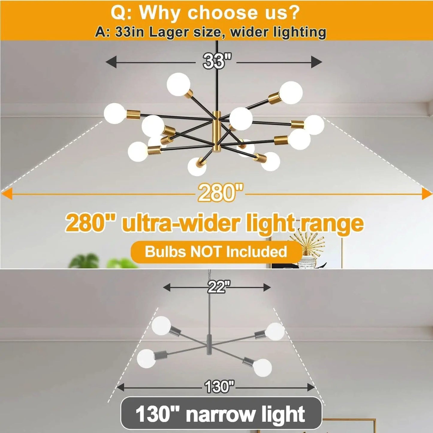 33 Inch Modern Black Gold Chandelier 12 Light Adjustable from PriceLows™