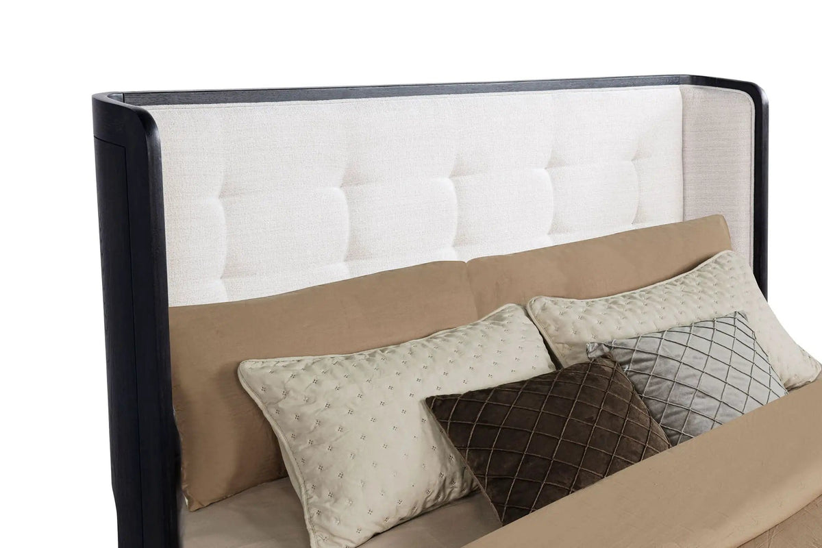 Leandro 55-inch Queen Wingback Bed Burnished | 65 x 87 x 54.75 in | Engineered Wood & Fabric | Black