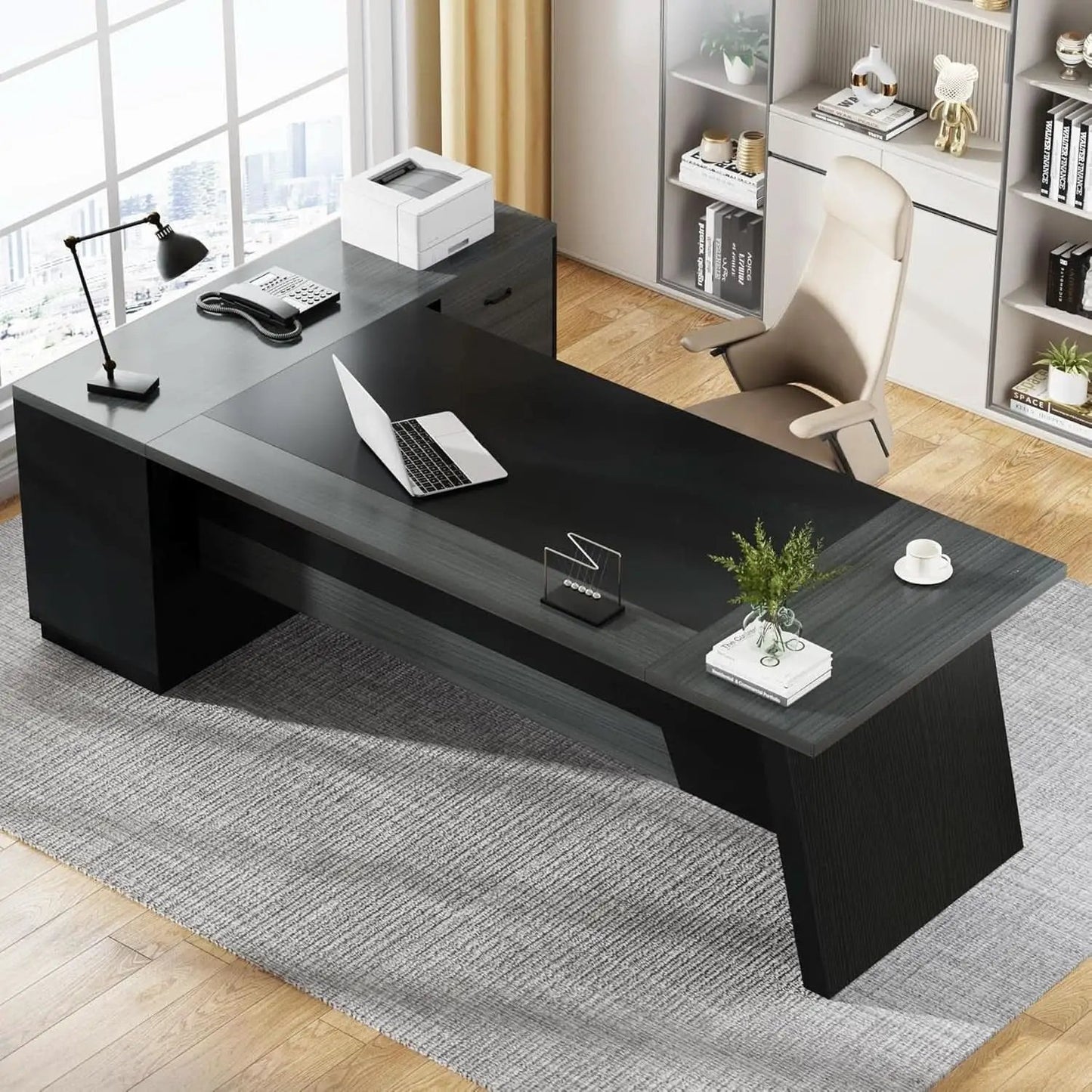78 Inch L Shaped Desk With Drawers And File Cabinet Grey from PriceLows™