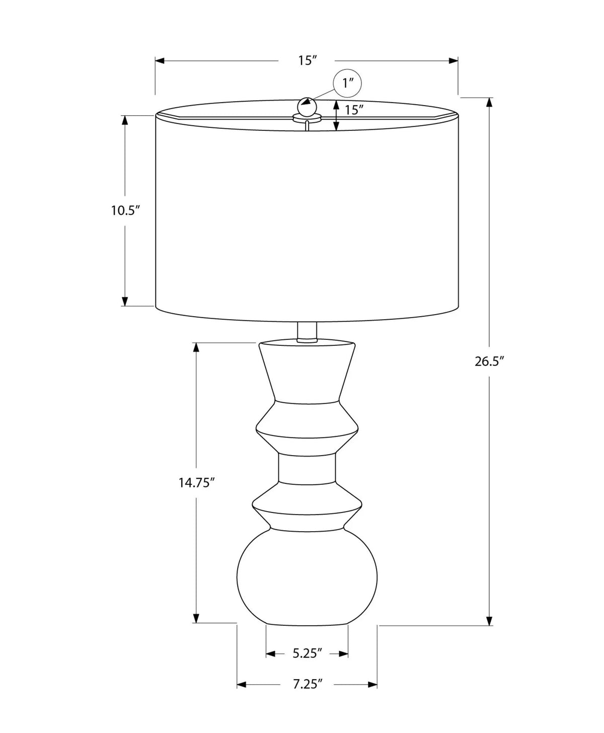 Ceramic Table Lamp | 26 Inch Height | Geometric Base | Ivory Fabric Shade And 3-Way Switch