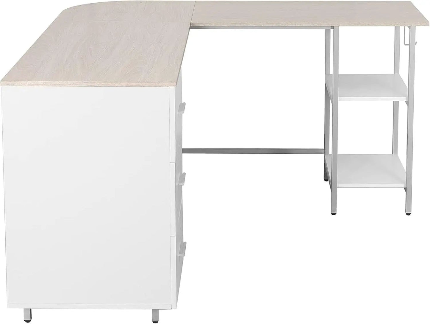 L Shaped Desk Two Toned With Drawers And Open Shelf Home Office from PriceLows™