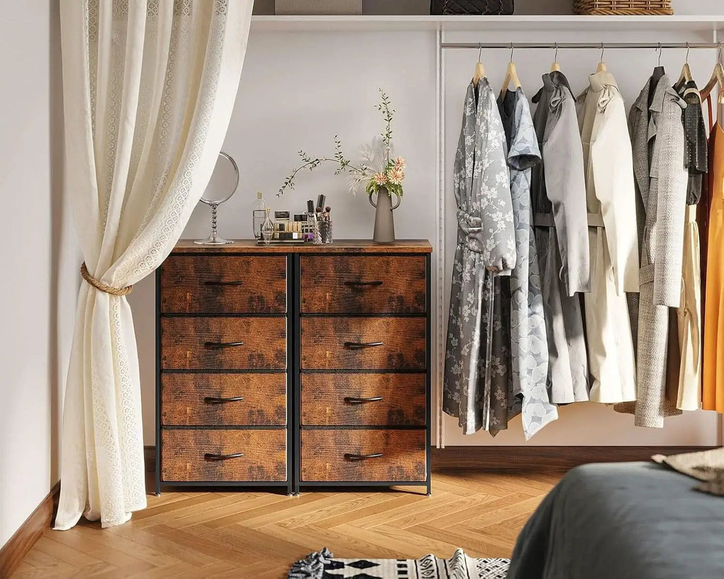 Compact Bedroom Dresser With 4 Drawers And Wood Top Steel Frame from PriceLows™
