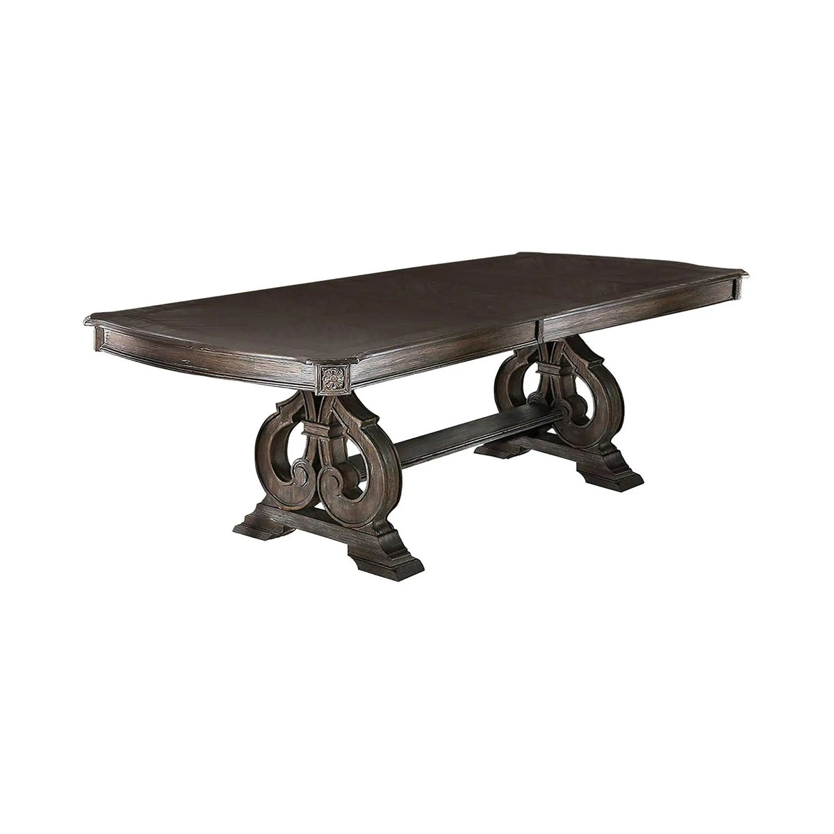 Expandable Trestle Dining Table | 96 Inch Width | 18 Inch Leaf | Natural Rustic Finish