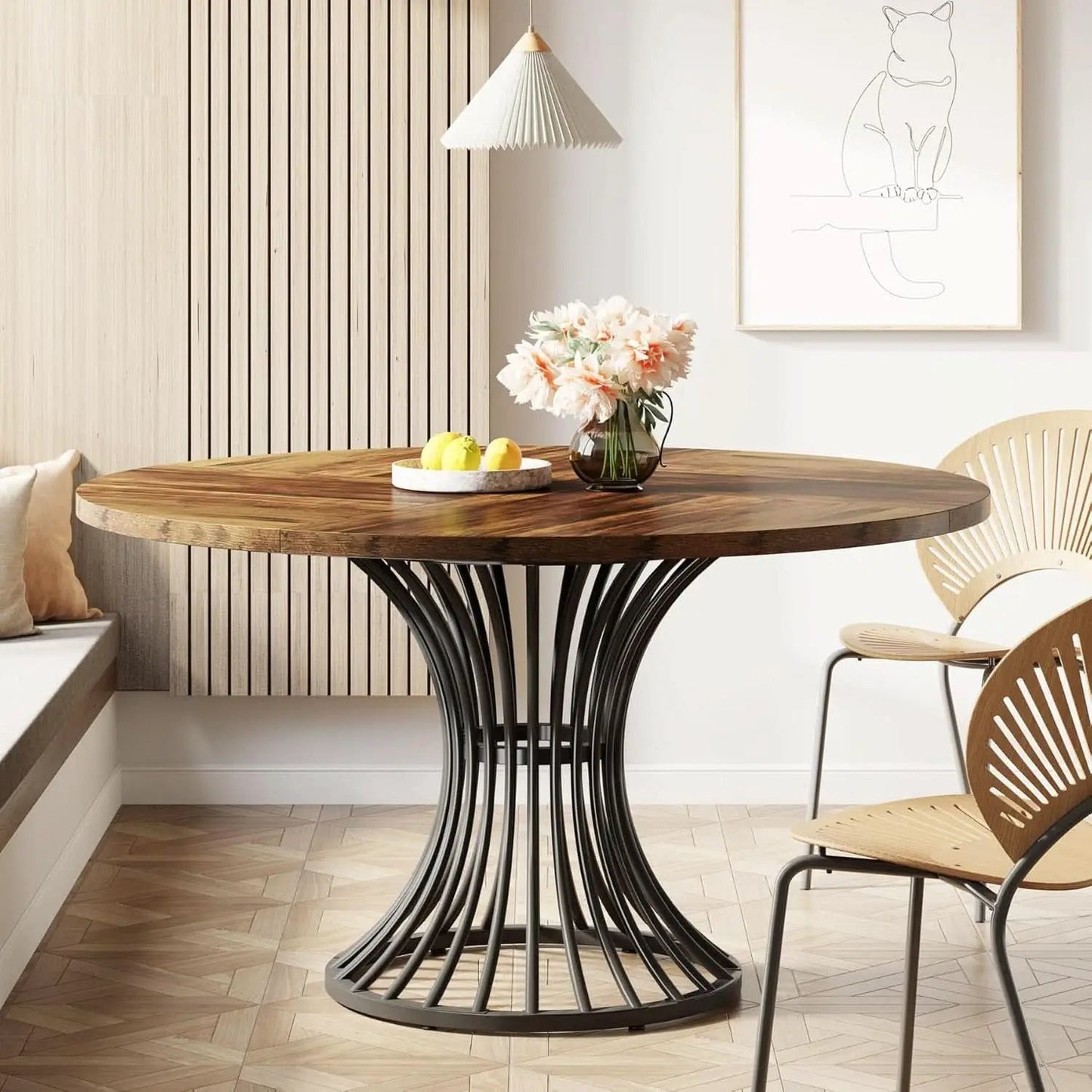 Round Dining Table 47 Inch Metal Base For Kitchen And Dining from PriceLows™