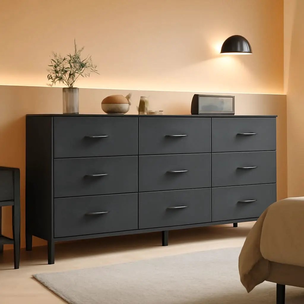 47 Inch 9 Drawer TV Stand Dresser For 50 55 Inch TVs Black from PriceLows™