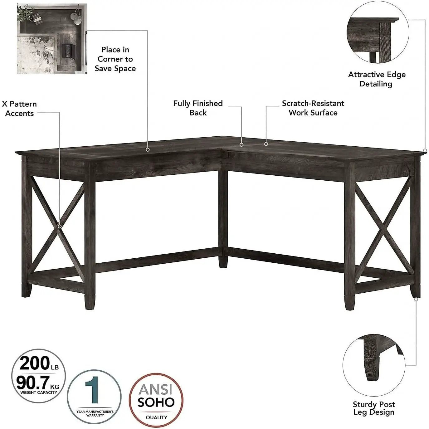 Key West 60W L Shaped Desk With Mobile File Cabinet Bundle from PriceLows™