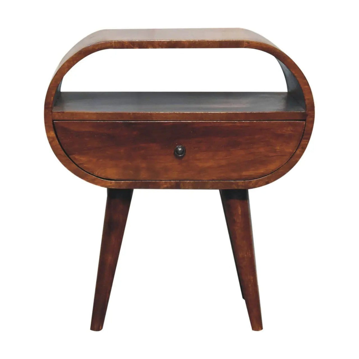 Large Chestnut Circular Bedside Accent Nightstand | 2 Pieces | Mango Wood | Bedroom