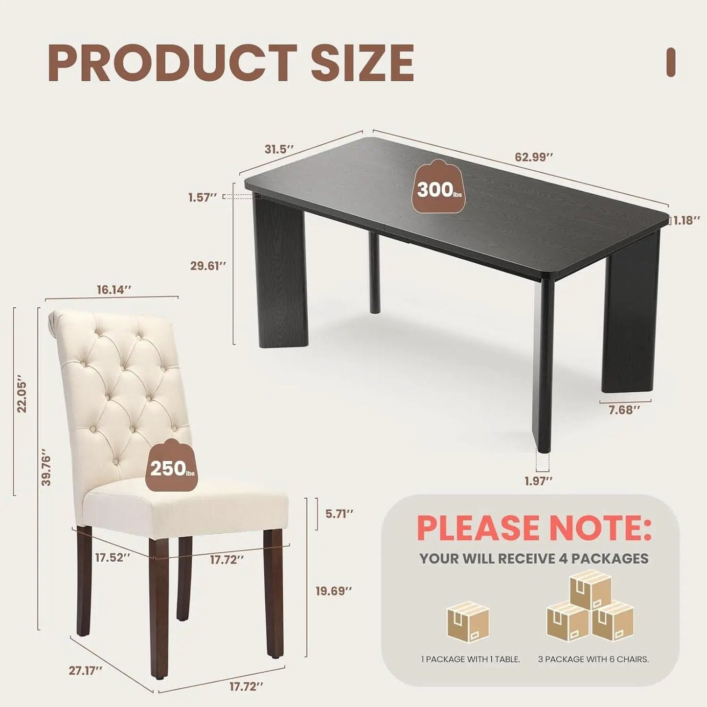 Rectangular Dining Table Set For Six Black Beige Two Tone from PriceLows™