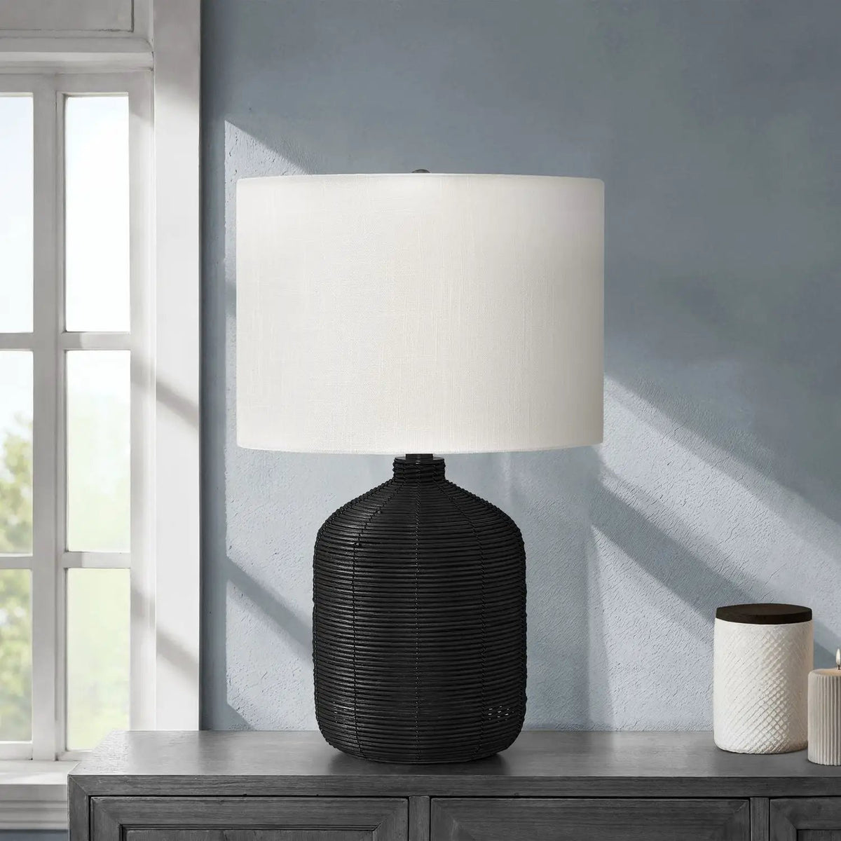 Rattan Table Lamp | Textured Rattan Base | 22.5 Inch Height | 3-Way Dimmable Lighting