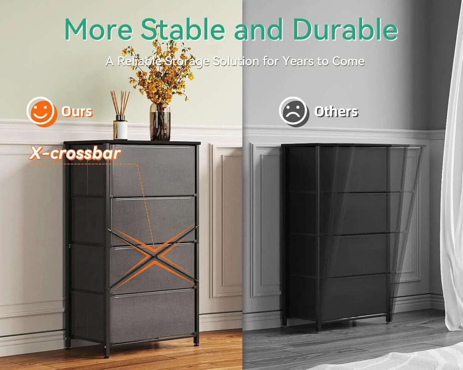 Compact 4 Drawer Dresser Dark Grey For Small Bedrooms from PriceLows™