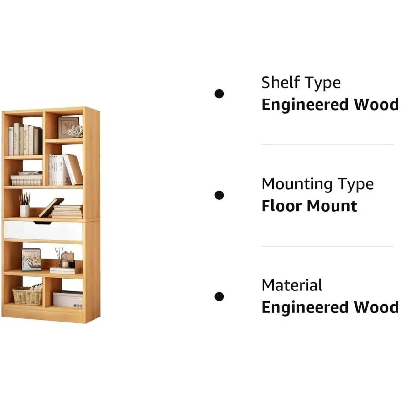 Maple Yellow Wooden Bookcase With Drawer And Cube Shelves from PriceLows™